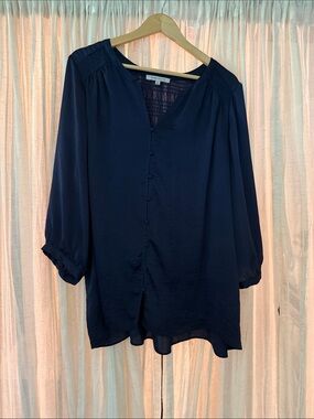 Rose & Olive Navy Button-Front V-Neck Tunic